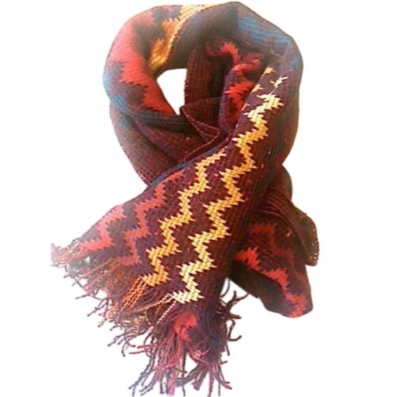 Missoni Vintage Wool & Silk Scarf With Fringe Zigzag Pattern Made In Italy - Picture 1 of 5